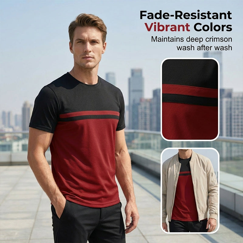 👕 Herren-Crewneck-T-Shirt mit Farbblöcken – weiche Baumwolle, markanter Kontrast, vielseitig für Alltag & Freizeit 🌿