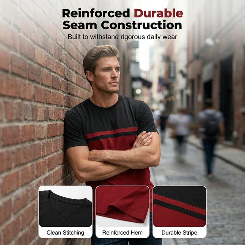 👕 Herren-Crewneck-T-Shirt mit Farbblöcken – weiche Baumwolle, markanter Kontrast, vielseitig für Alltag & Freizeit 🌿