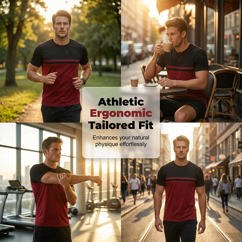 👕 Herren-Crewneck-T-Shirt mit Farbblöcken – weiche Baumwolle, markanter Kontrast, vielseitig für Alltag & Freizeit 🌿