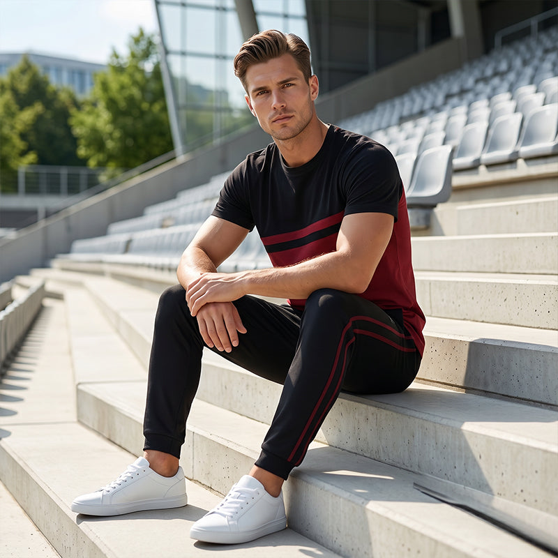 👕 Herren-Crewneck-T-Shirt mit Farbblöcken – weiche Baumwolle, markanter Kontrast, vielseitig für Alltag & Freizeit 🌿