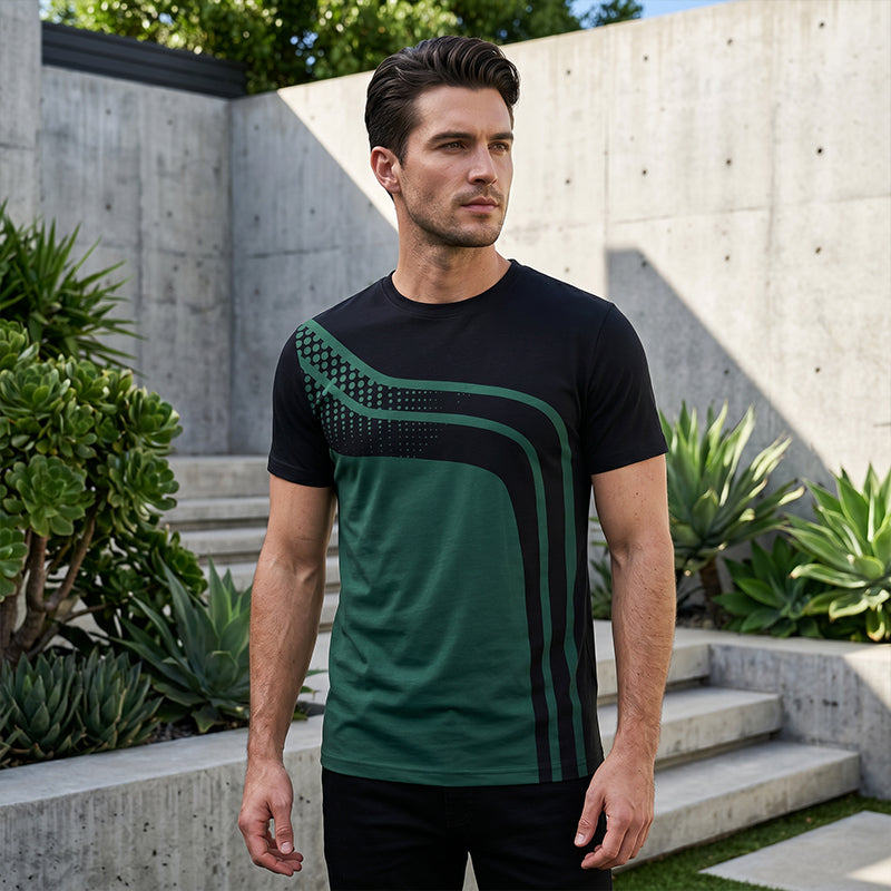 👕 Herren-Crewneck-T-Shirt mit Farbblöcken – weiche Baumwolle, markanter Kontrast, vielseitig für Alltag & Freizeit 🌿