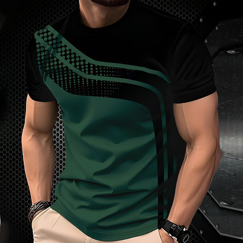 👕 Herren-Crewneck-T-Shirt mit Farbblöcken – weiche Baumwolle, markanter Kontrast, vielseitig für Alltag & Freizeit 🌿