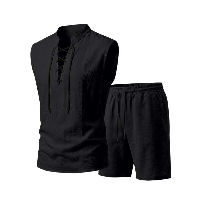 👕 BEFRISTET 50% RABATT! ✨ Herren Leinen-Set – Ärmelloses Top mit Schnürung, Shorts, 7 Farben ☀️