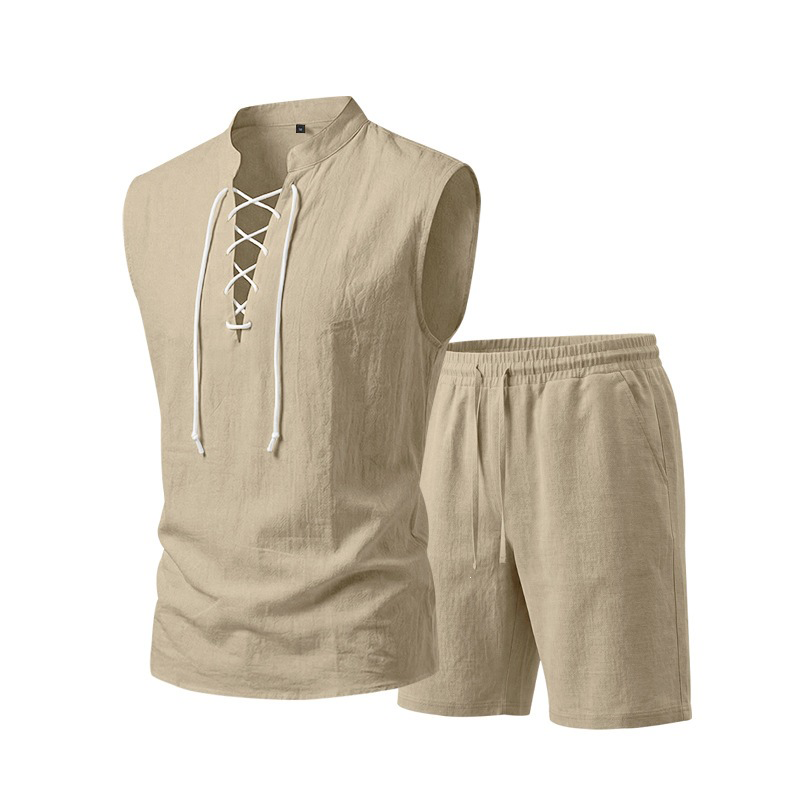 👕 BEFRISTET 50% RABATT! ✨ Herren Leinen-Set – Ärmelloses Top mit Schnürung, Shorts, 7 Farben ☀️