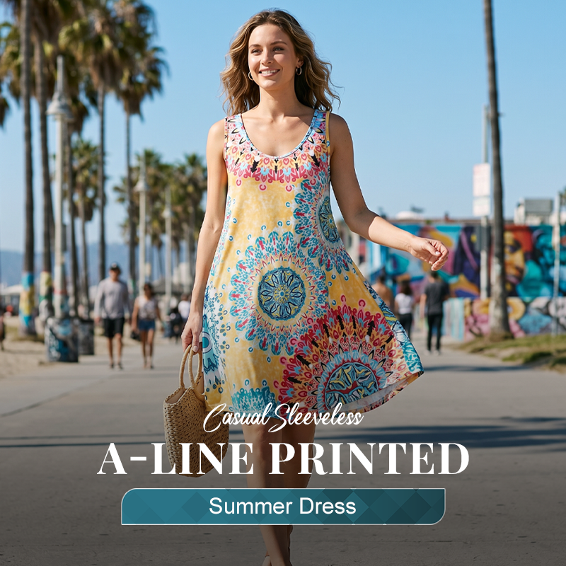 ⏰ 50 % RABATT – Nur für kurze Zeit ✨Lockeres, ärmelloses Sommerkleid im A-Linien-Schnitt mit Print