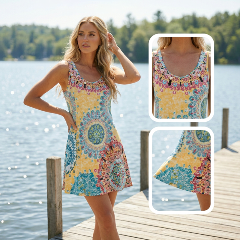 ⏰ 50 % RABATT – Nur für kurze Zeit ✨Lockeres, ärmelloses Sommerkleid im A-Linien-Schnitt mit Print
