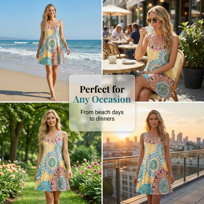 ⏰ 50 % RABATT – Nur für kurze Zeit ✨Lockeres, ärmelloses Sommerkleid im A-Linien-Schnitt mit Print