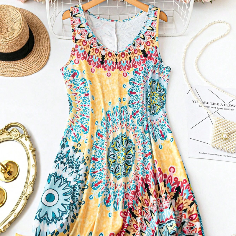 ⏰ 50 % RABATT – Nur für kurze Zeit ✨Lockeres, ärmelloses Sommerkleid im A-Linien-Schnitt mit Print