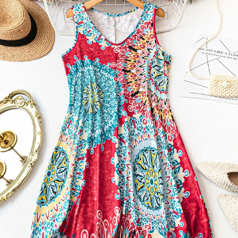⏰ 50 % RABATT – Nur für kurze Zeit ✨Lockeres, ärmelloses Sommerkleid im A-Linien-Schnitt mit Print