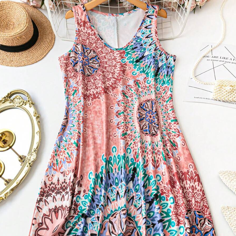 ⏰ 50 % RABATT – Nur für kurze Zeit ✨Lockeres, ärmelloses Sommerkleid im A-Linien-Schnitt mit Print