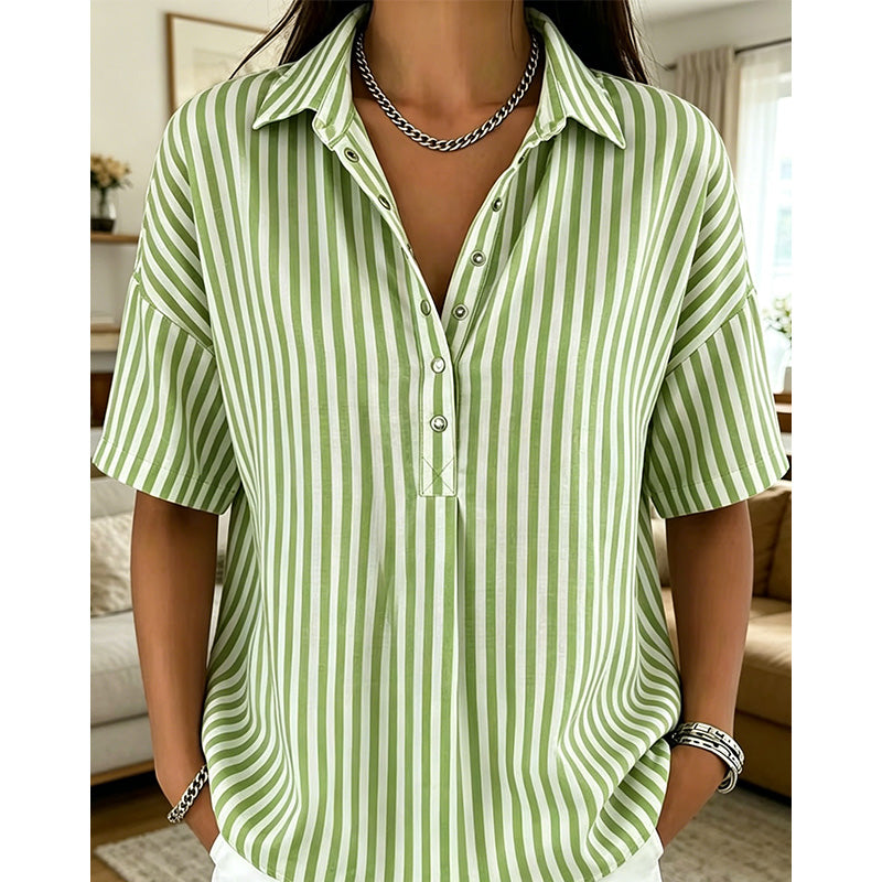 📢📢Letzter Tag – 50 % Rabatt!! ⏰Damen Kurzarmshirt – Gestreift & Lässig 🌿 Für Alltag & Freizeit