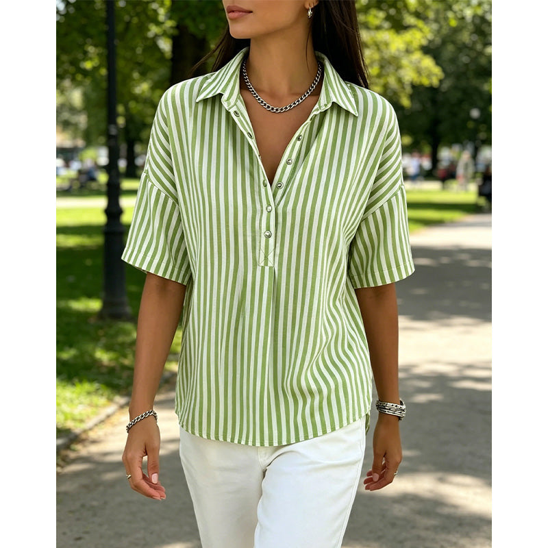 📢📢Letzter Tag – 50 % Rabatt!! ⏰Damen Kurzarmshirt – Gestreift & Lässig 🌿 Für Alltag & Freizeit