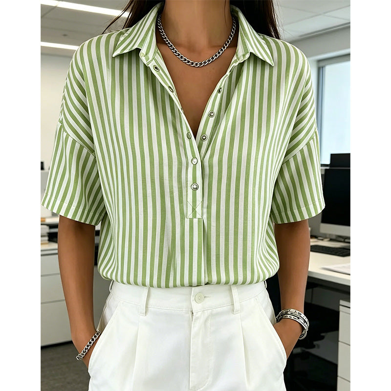 📢📢Letzter Tag – 50 % Rabatt!! ⏰Damen Kurzarmshirt – Gestreift & Lässig 🌿 Für Alltag & Freizeit