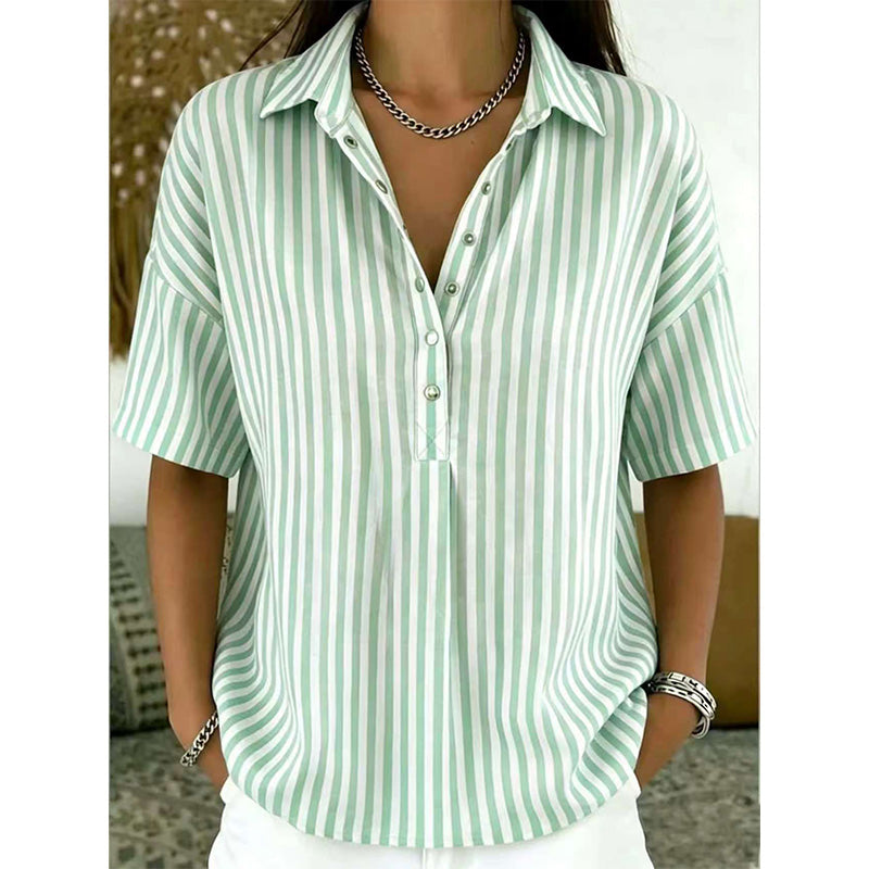 📢📢Letzter Tag – 50 % Rabatt!! ⏰Damen Kurzarmshirt – Gestreift & Lässig 🌿 Für Alltag & Freizeit