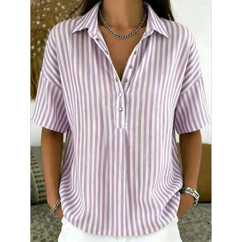 📢📢Letzter Tag – 50 % Rabatt!! ⏰Damen Kurzarmshirt – Gestreift & Lässig 🌿 Für Alltag & Freizeit