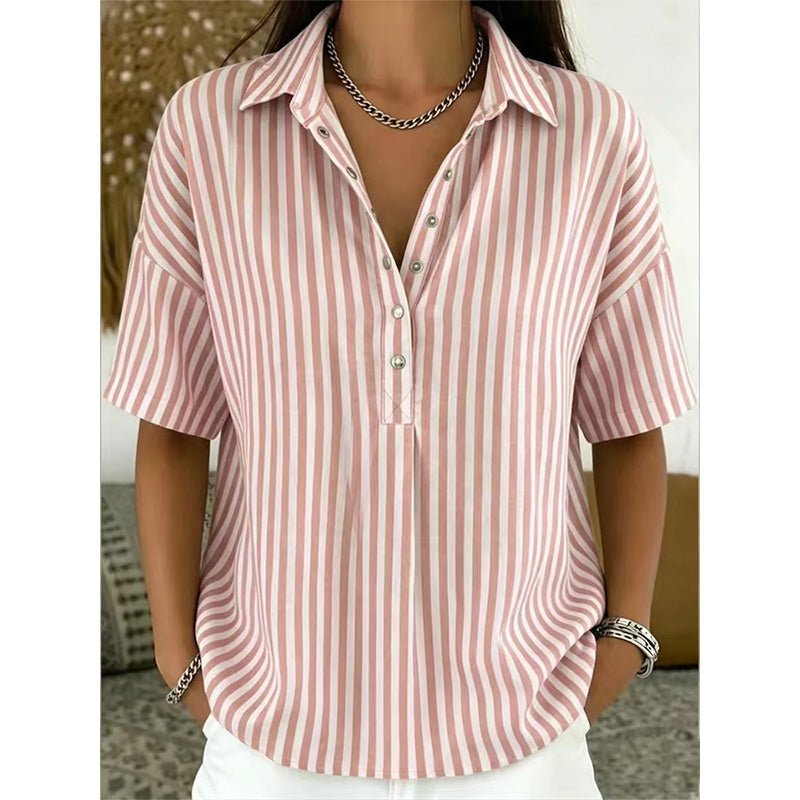 📢📢Letzter Tag – 50 % Rabatt!! ⏰Damen Kurzarmshirt – Gestreift & Lässig 🌿 Für Alltag & Freizeit