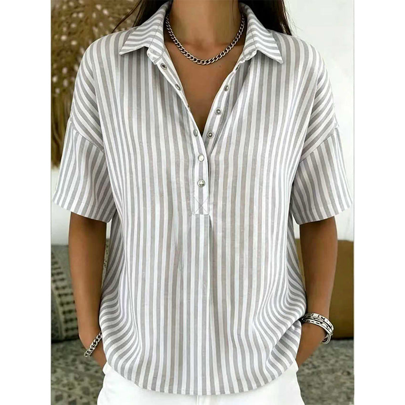 📢📢Letzter Tag – 50 % Rabatt!! ⏰Damen Kurzarmshirt – Gestreift & Lässig 🌿 Für Alltag & Freizeit
