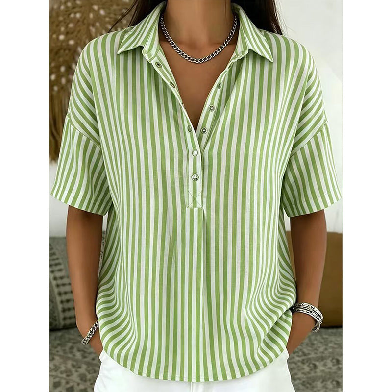 📢📢Letzter Tag – 50 % Rabatt!! ⏰Damen Kurzarmshirt – Gestreift & Lässig 🌿 Für Alltag & Freizeit