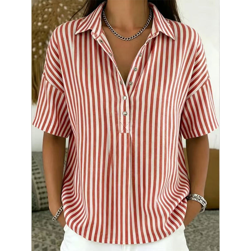 📢📢Letzter Tag – 50 % Rabatt!! ⏰Damen Kurzarmshirt – Gestreift & Lässig 🌿 Für Alltag & Freizeit