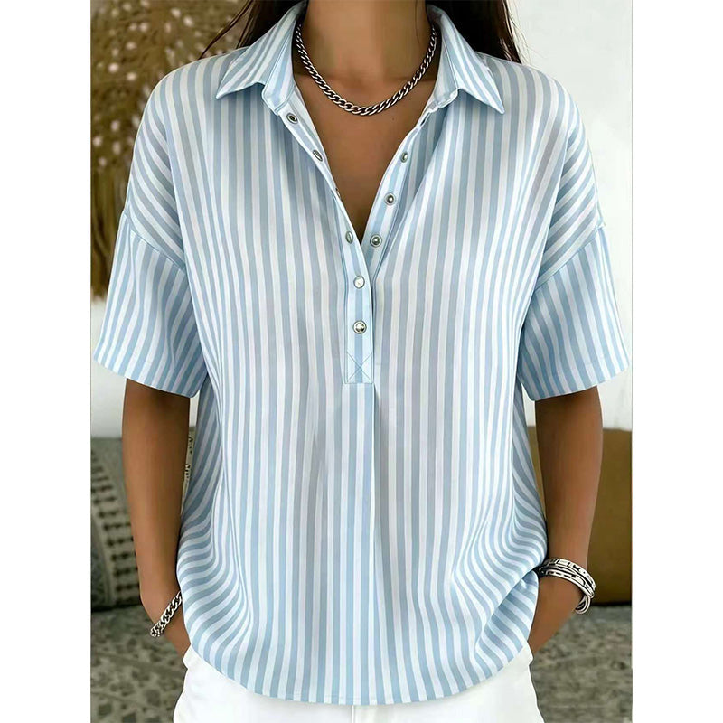 📢📢Letzter Tag – 50 % Rabatt!! ⏰Damen Kurzarmshirt – Gestreift & Lässig 🌿 Für Alltag & Freizeit