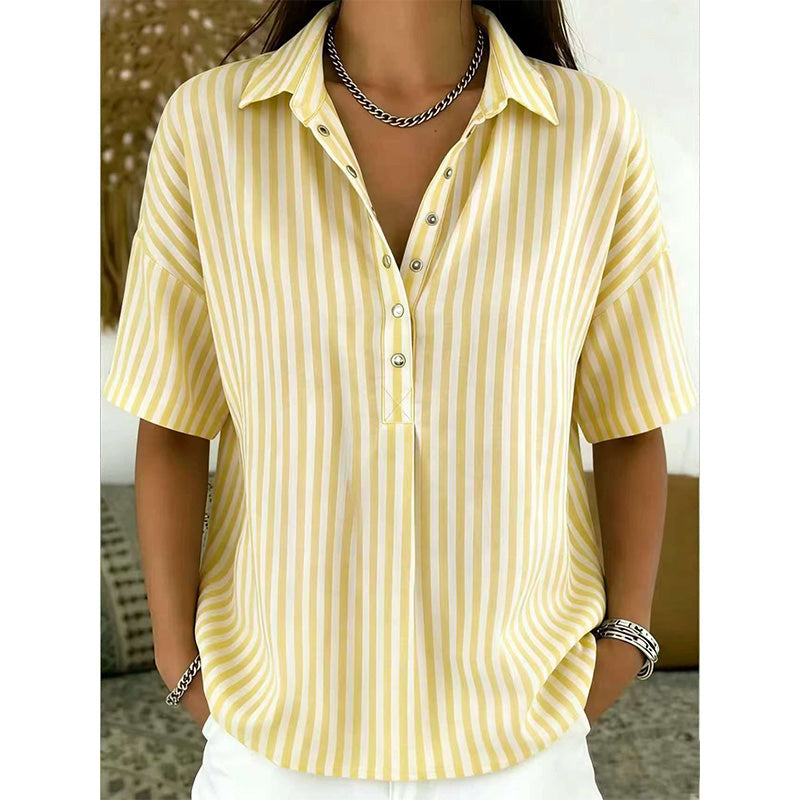 📢📢Letzter Tag – 50 % Rabatt!! ⏰Damen Kurzarmshirt – Gestreift & Lässig 🌿 Für Alltag & Freizeit