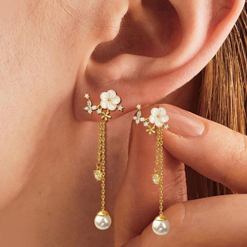 ⏰ 30 % RABATT – Nur für kurze Zeit ✨Damen Ohrringe mit Blume – Zwei-Tragearten, Perlen & Quasten 🌸