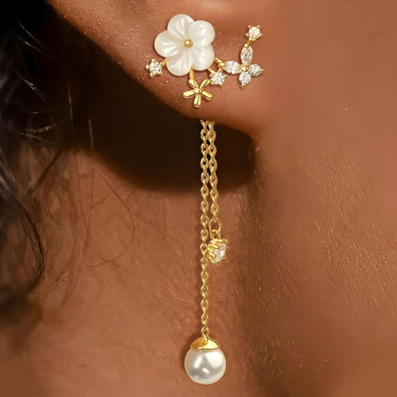 ⏰ 30 % RABATT – Nur für kurze Zeit ✨Damen Ohrringe mit Blume – Zwei-Tragearten, Perlen & Quasten 🌸