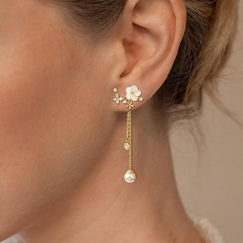 ⏰ 30 % RABATT – Nur für kurze Zeit ✨Damen Ohrringe mit Blume – Zwei-Tragearten, Perlen & Quasten 🌸