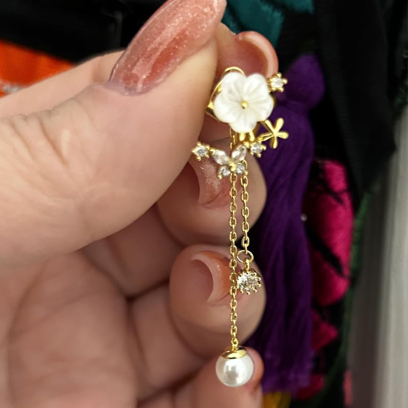 ⏰ 30 % RABATT – Nur für kurze Zeit ✨Damen Ohrringe mit Blume – Zwei-Tragearten, Perlen & Quasten 🌸