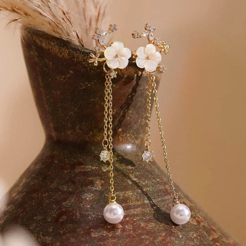 ⏰ 30 % RABATT – Nur für kurze Zeit ✨Damen Ohrringe mit Blume – Zwei-Tragearten, Perlen & Quasten 🌸