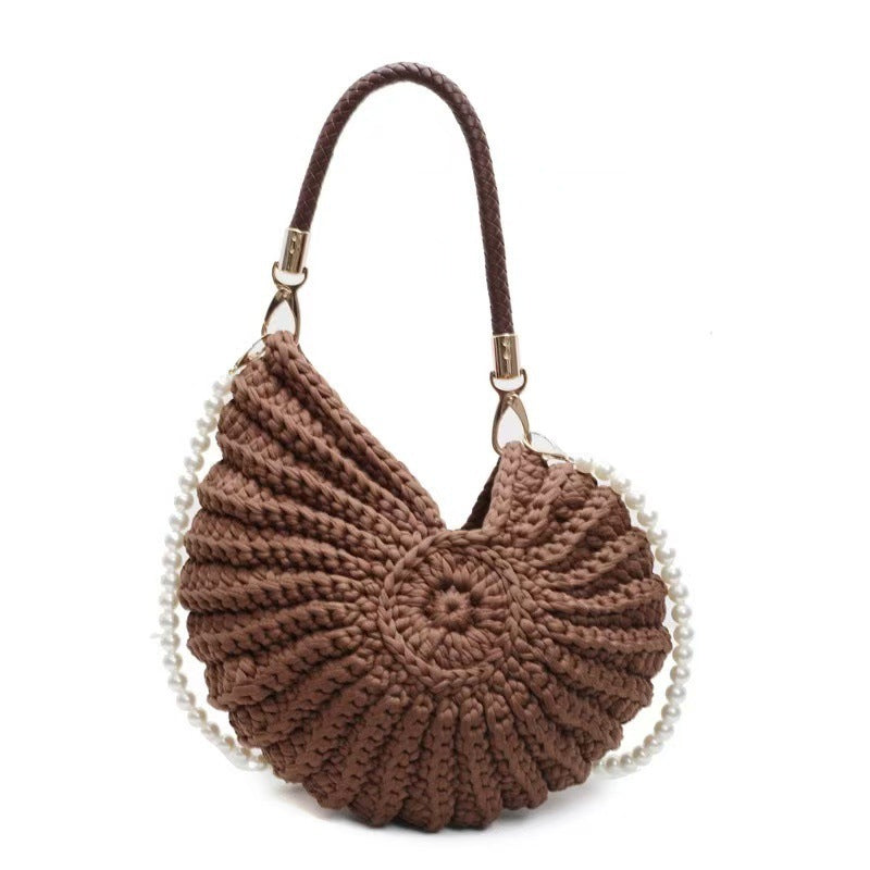 Knitted Seashell Tote Bag with Pearl Strap