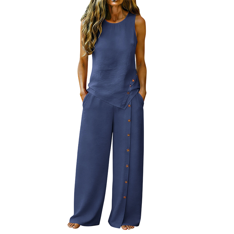 👕 Nur für kurze Zeit: 50 % Rabatt! ✨ Zweiteiliges Damen-Set – Ärmelloses Top, Hose mit weitem Bein, 8 Farben 🌿