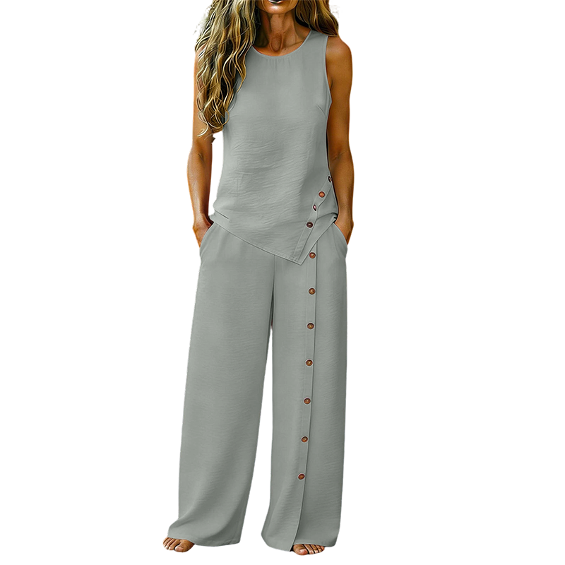 👕 Nur für kurze Zeit: 50 % Rabatt! ✨ Zweiteiliges Damen-Set – Ärmelloses Top, Hose mit weitem Bein, 8 Farben 🌿