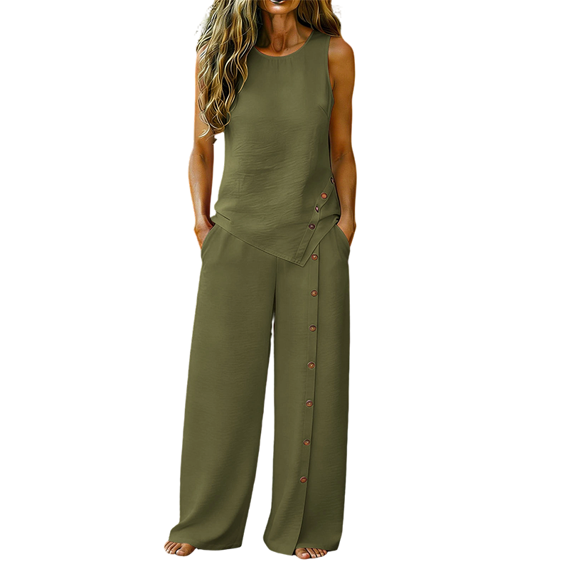 👕 Nur für kurze Zeit: 50 % Rabatt! ✨ Zweiteiliges Damen-Set – Ärmelloses Top, Hose mit weitem Bein, 8 Farben 🌿