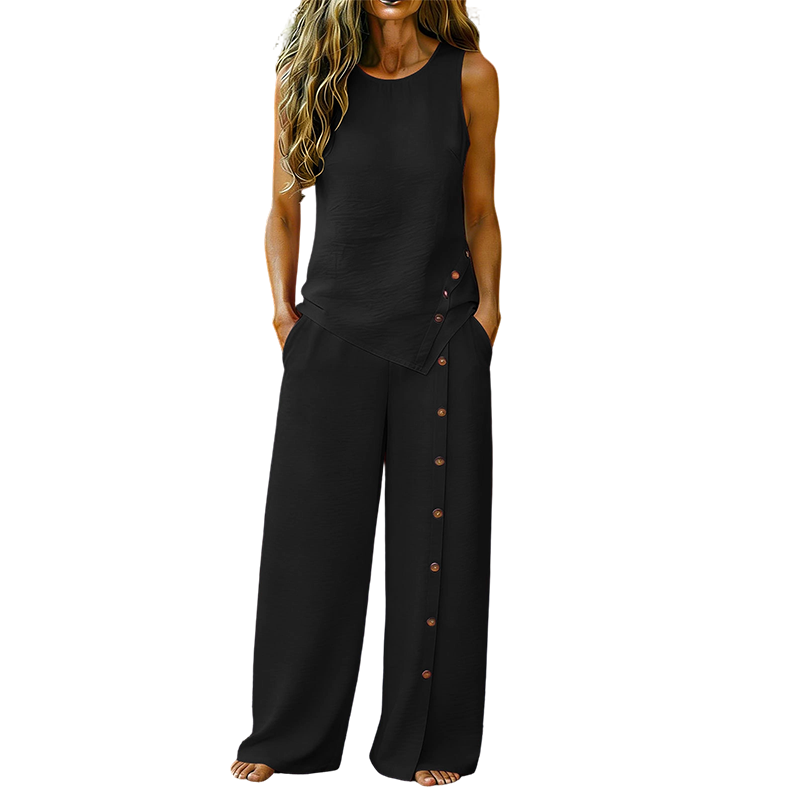👕 Nur für kurze Zeit: 50 % Rabatt! ✨ Zweiteiliges Damen-Set – Ärmelloses Top, Hose mit weitem Bein, 8 Farben 🌿