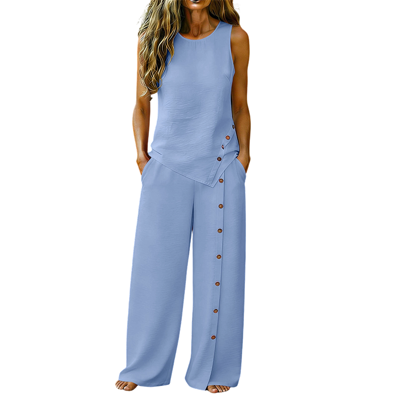 👕 Nur für kurze Zeit: 50 % Rabatt! ✨ Zweiteiliges Damen-Set – Ärmelloses Top, Hose mit weitem Bein, 8 Farben 🌿