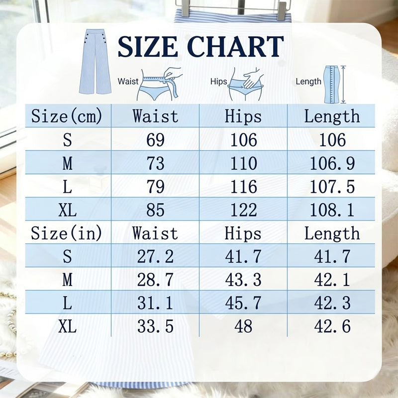 Damen Leinenhose mit Blau-Weiß-Streifen 👖 Hohe Taille & Lockerer Gerader Schnitt