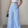 Damen Leinenhose mit Blau-Weiß-Streifen 👖 Hohe Taille & Lockerer Gerader Schnitt