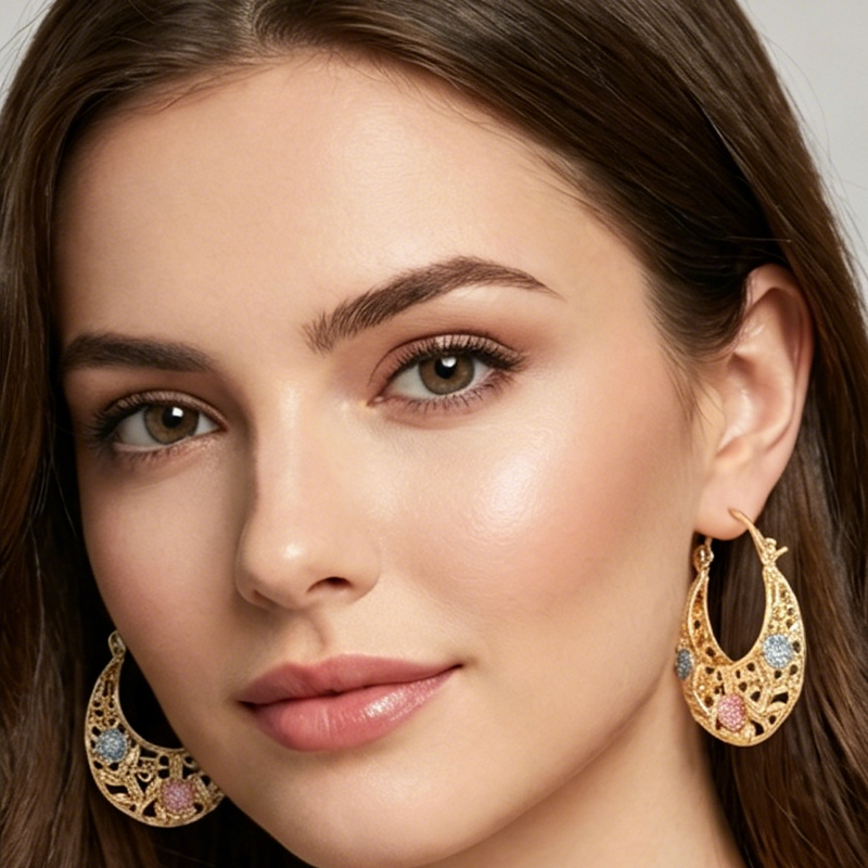 ⏰ 30 % RABATT – Nur für kurze Zeit ✨Vergoldete Halbmond-Creolen mit Blumenemaille 🌙✨ Elegante Handarbeit mit femininem Design