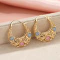 ⏰ 30 % RABATT – Nur für kurze Zeit ✨Vergoldete Halbmond-Creolen mit Blumenemaille 🌙✨ Elegante Handarbeit mit femininem Design