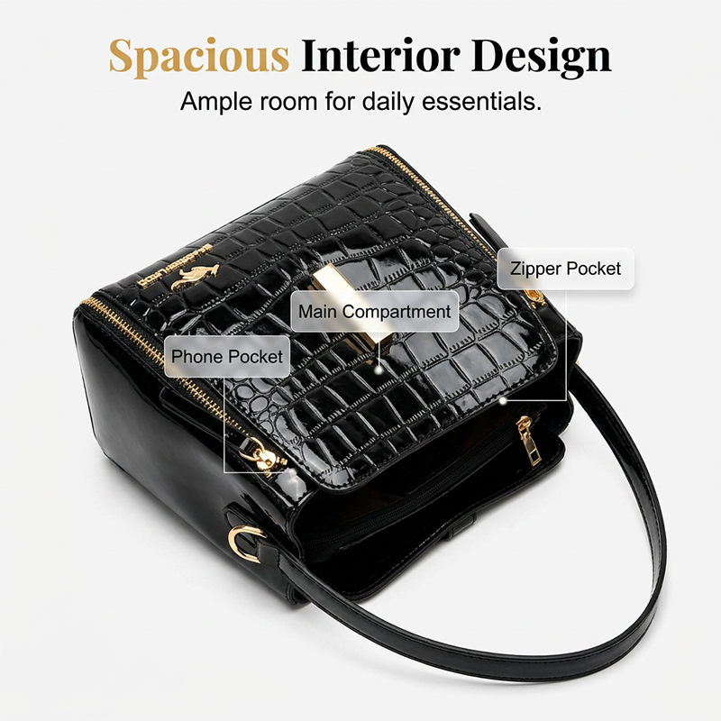 👜 BEGRENZTE ZEIT 50% RABATT! ✨ Glänzende Krokodilmuster Damenhandtasche – Strukturiert, Goldene Beschläge, Geräumig & Schick 💼