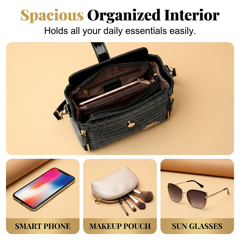 👜 BEGRENZTE ZEIT 50% RABATT! ✨ Glänzende Krokodilmuster Damenhandtasche – Strukturiert, Goldene Beschläge, Geräumig & Schick 💼