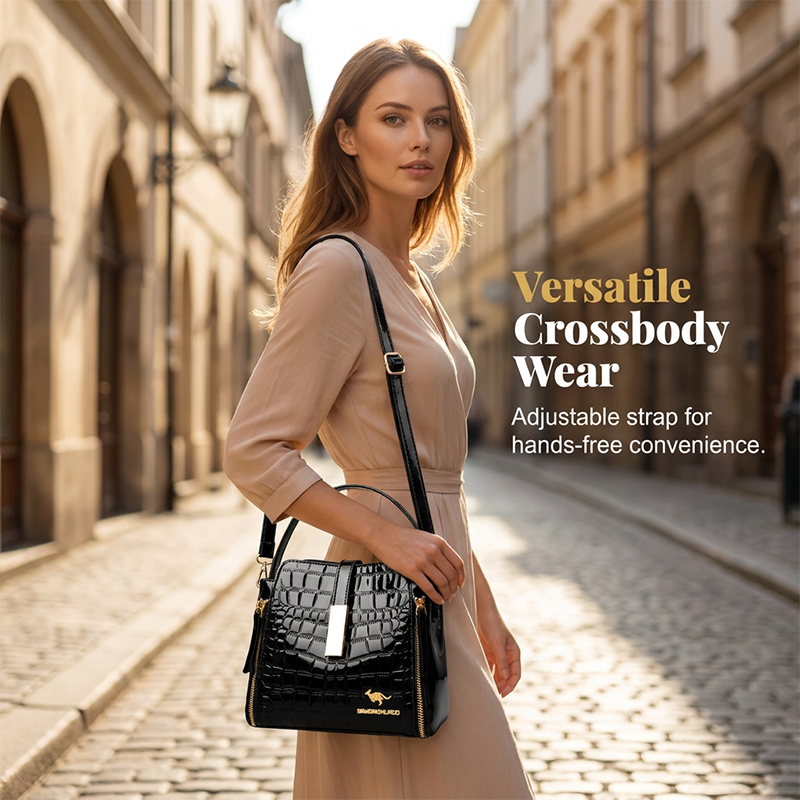 👜 BEGRENZTE ZEIT 50% RABATT! ✨ Glänzende Krokodilmuster Damenhandtasche – Strukturiert, Goldene Beschläge, Geräumig & Schick 💼