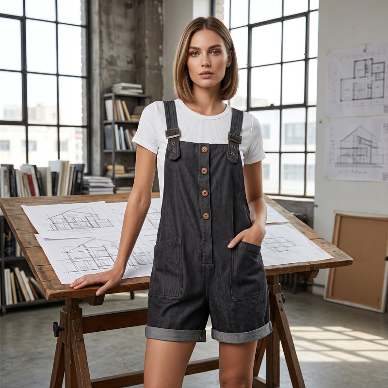 ⏰ 50 % RABATT – Nur für kurze Zeit ✨Damen Latzhose aus Baumwolle & Leinen 🌿 Gerade Geschnitten & Mit Taschen