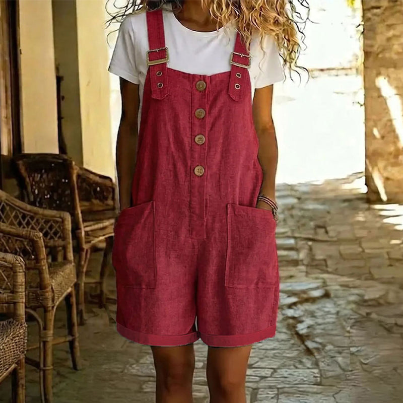 ⏰ 50 % RABATT – Nur für kurze Zeit ✨Damen Latzhose aus Baumwolle & Leinen 🌿 Gerade Geschnitten & Mit Taschen