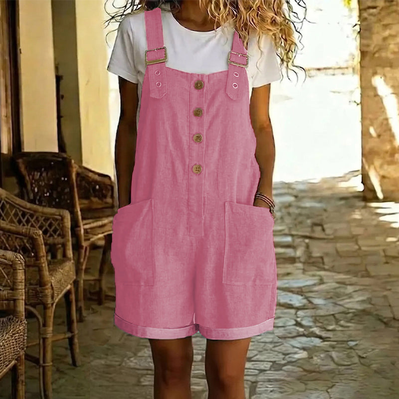⏰ 50 % RABATT – Nur für kurze Zeit ✨Damen Latzhose aus Baumwolle & Leinen 🌿 Gerade Geschnitten & Mit Taschen