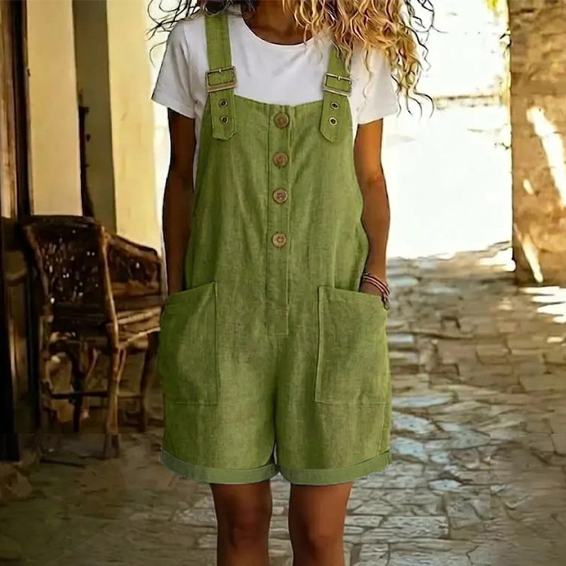 ⏰ 50 % RABATT – Nur für kurze Zeit ✨Damen Latzhose aus Baumwolle & Leinen 🌿 Gerade Geschnitten & Mit Taschen