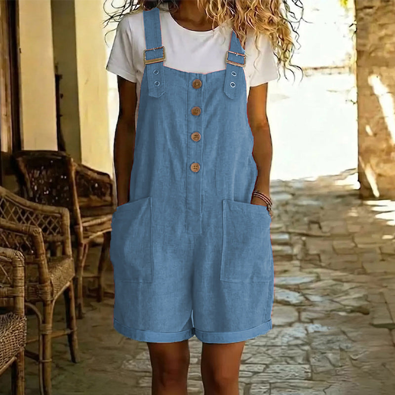 ⏰ 50 % RABATT – Nur für kurze Zeit ✨Damen Latzhose aus Baumwolle & Leinen 🌿 Gerade Geschnitten & Mit Taschen