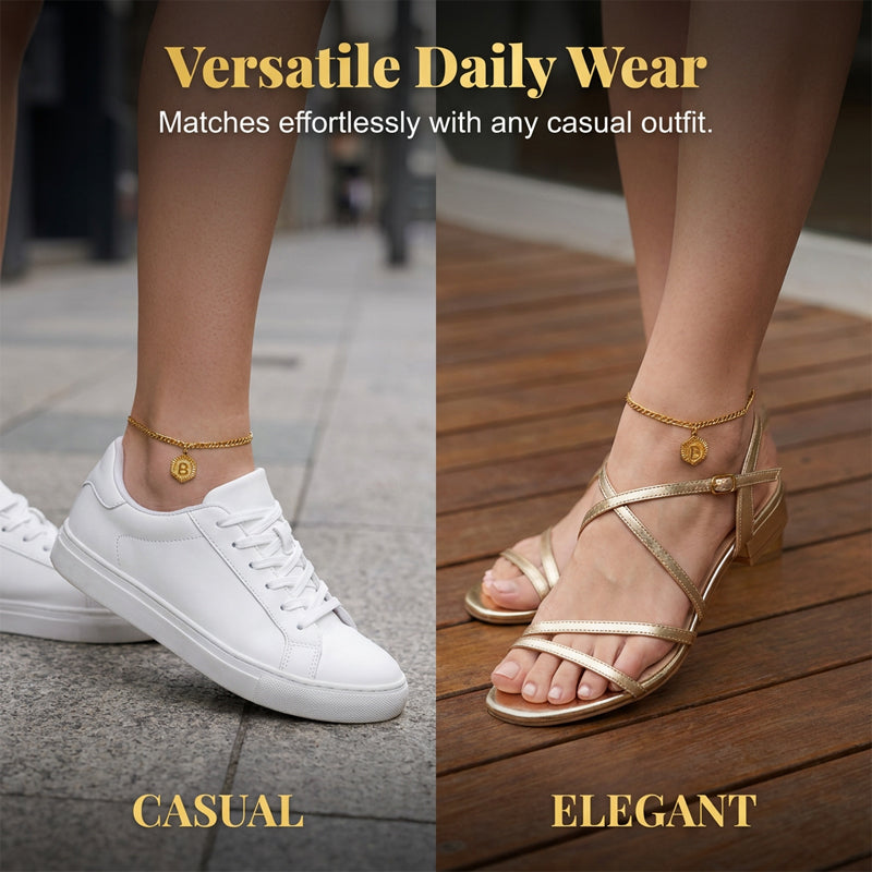 ⏰ 30 % RABATT – Nur für kurze Zeit ✨ Damen Fußkette mit Initiale 💛 Goldfarbene Figaro-Kette im Minimalistischen Stil
