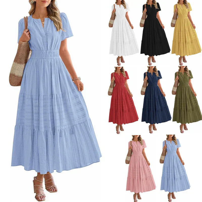 ☀️ Sommerliches Damen-Maxikleid mit V-Ausschnitt – Lässig, luftig & in vielen Farben erhältlich!